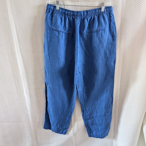 Mango MNG Blue Linen Cropped Pants Drawstring Waist Size Medium - Picture 8 of 9